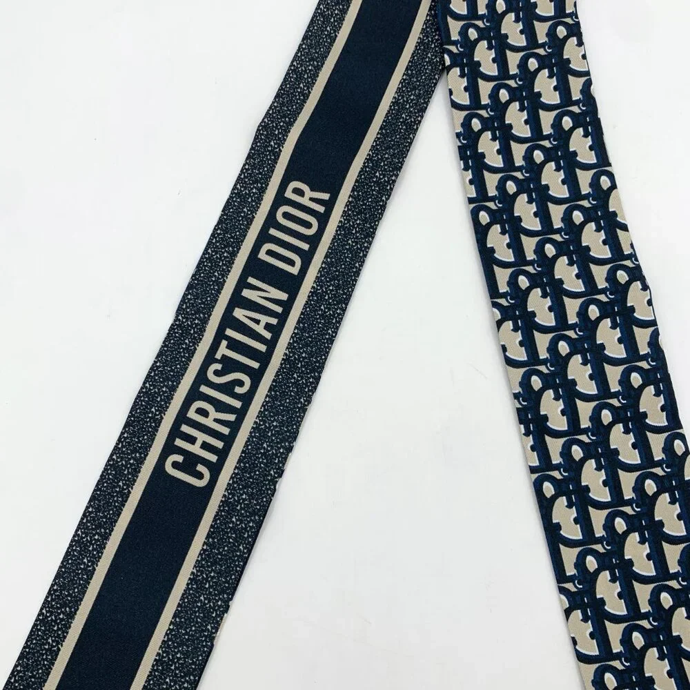 H19846 Christian Dior dark blue logo printed mulberry silk scarf 105*6cm